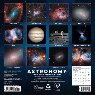 2026 Willow Creek Astronomy 7 x 7 Monthly Wall Calendar (53430)