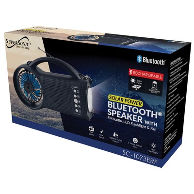 Supersonic Wireless Bluetooth Portable Solar-Powered Speaker, Black (SC-1073ERF)