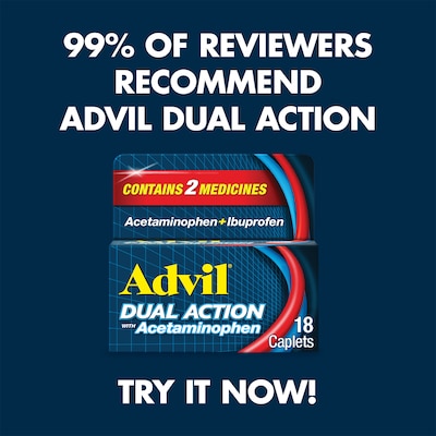 Advil Dual Action 250mg Acetaminophen/125mg Ibuprofen Caplets, 2/Packet, 50 Packets/Box (014795)