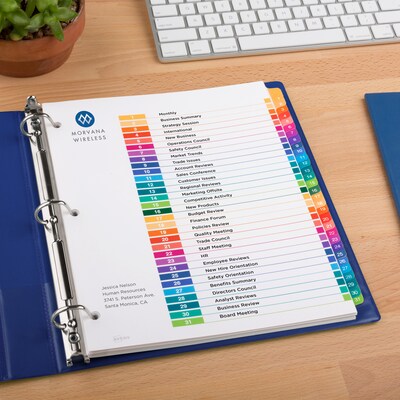 Avery Ready Index Table of Contents Pre-Printed Numeric Paper Divider, 31 Tabs, Multicolor, 1 Set (11129)