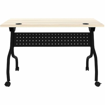 Lorell 48"W x 23.6"D Foldable Flip-Up Training Table, Melamine, With Wheels, Modern Elm/Black (LLR66377)