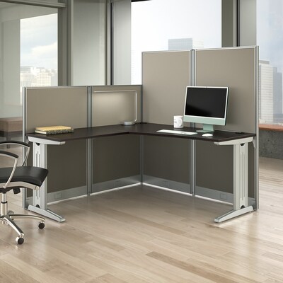 Bush Business Furniture Office in an Hour 63"H x 65"W L-Shaped Cubicle Workstation, Mocha Cherry (WC36894-03K)