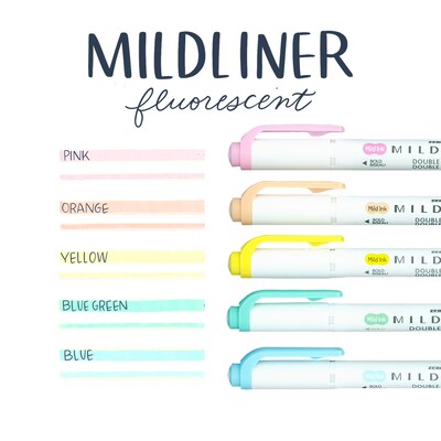 Zebra Mildliner Twin Tip Highlighters, Bullet/Chisel Tip, Fluorescent Assorted, 5/Pack (78105)