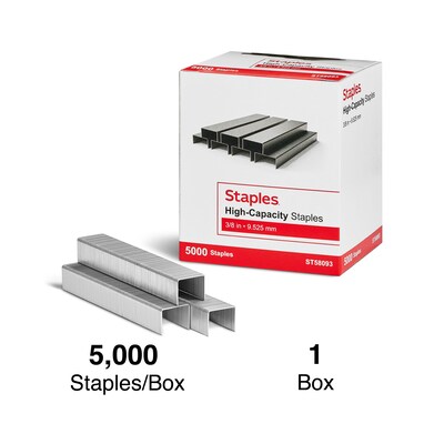 Staples High-Capacity Staples, 3/8" Leg Length, 5000/Box (TR58093)