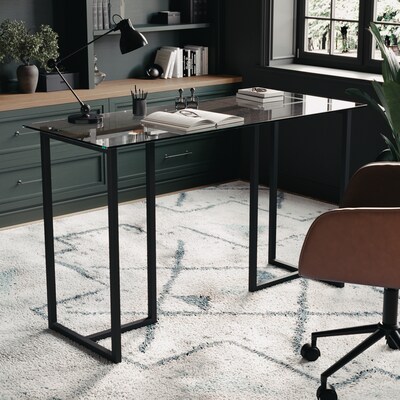 Martha Stewart Eli 47"W Glass/Steel Home Office Desk, Clear/Oil-Rubbed Bronze (XUDK1BK)