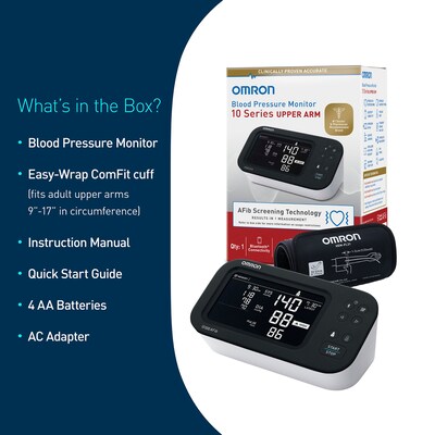 Omron 10 Series Bluetooth Upper Arm Blood Pressure Monitor, Black/White (BP7465)