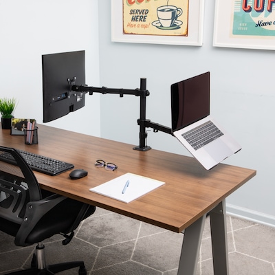 Mind Reader Adjustable Dual Arm Monitor and Laptop Desk Mount for 17" - 32", Black (ARMTAB-BLK)