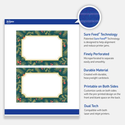 Avery Gold-Teal Berries Matte Blank Card, White, 20/Pack (S00-FF2)