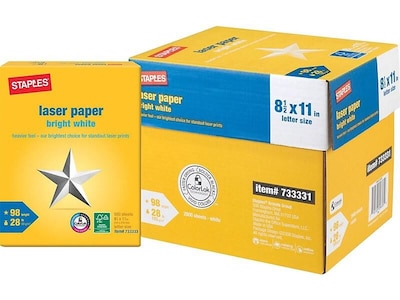 Staples Inkjet & Laser Paper 8.5 x 11 Inch Bright White Sheets, 4 Ream Case