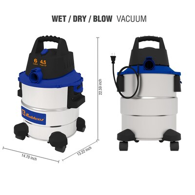 Koblenz 6-Gal. Portable Wet/Dry Vacuum with Blower, Bagless, Stainless Steel/Blue (WD-6 L212 SS)
