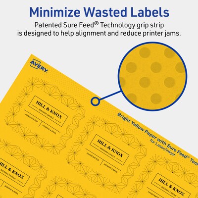 Avery Laser/Inkjet Arched Square Multipurpose Labels, 2" x 2-3/16", Bright Yellow, 240/Pack (94124)