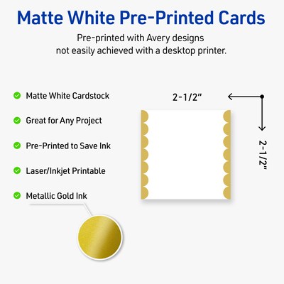 Avery Pre-Printed Gold Edge Dots Design Matte Blank Card, White, 90/Pack (S00-DK6)