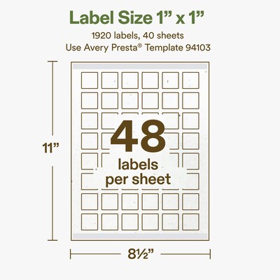 Avery Hemp Square Laser/Inkjet Multipurpose Labels, 1" x 1", Off-White (1920/Box)