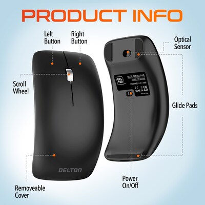 Delton S10 Wireless Ergonomic Curved Optical Mouse, Black (DMERGS10-WB)