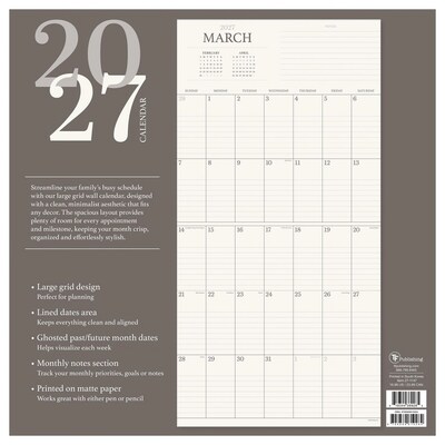 2027 TF Publishing Simple Aesthetic Grid 12" x 12" Monthly Wall Calendar, Multicolored (27-1147)