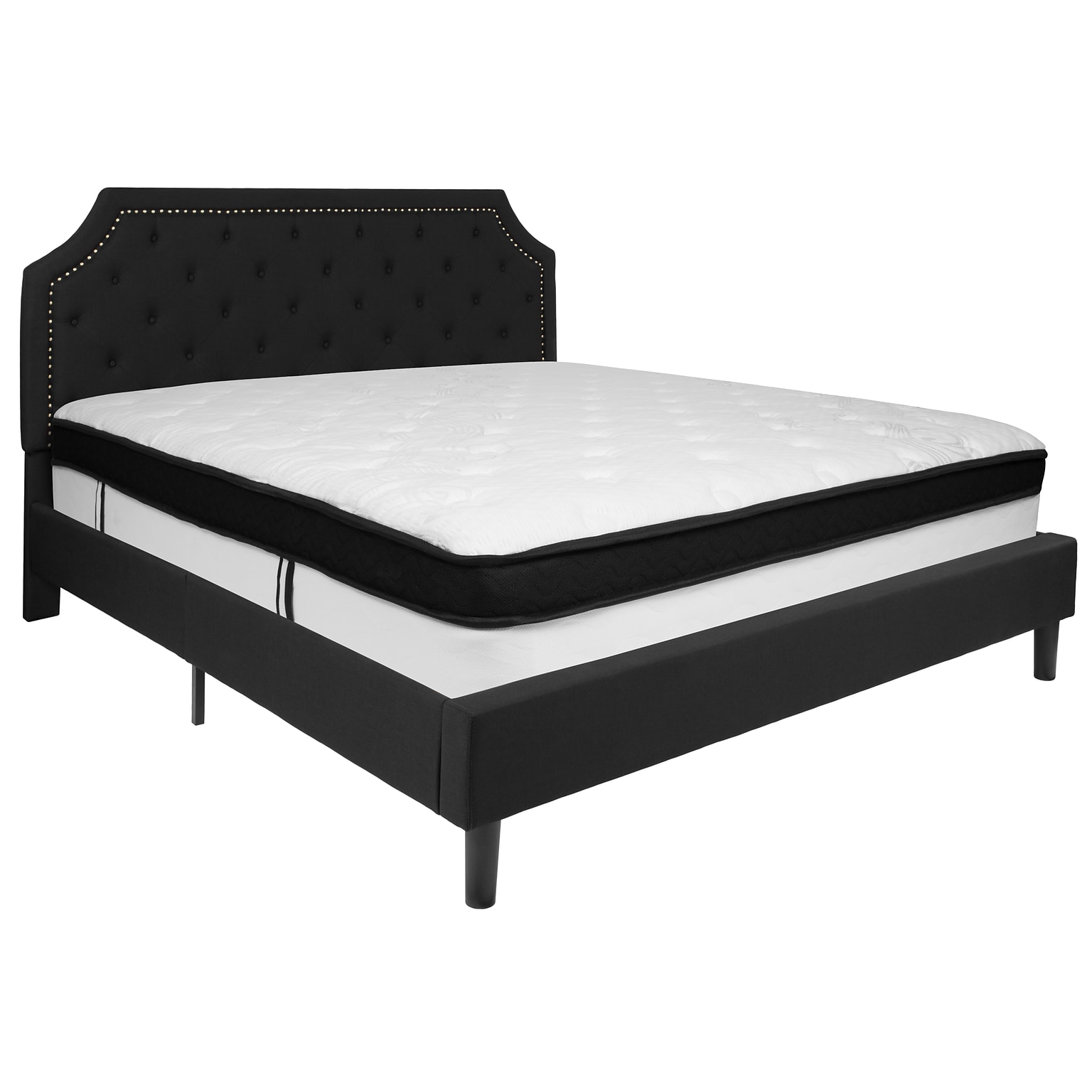Flash Furniture Brighton Tufted Upholstered Platform Bed in Black Fabric with Memory Foam Mattress, King (SLBMF8)