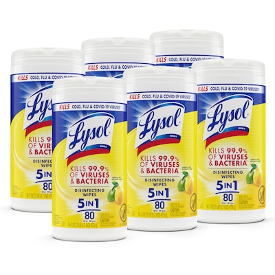 Lysol Disinfecting Wipes, Lemon & Lime Blossom, 80 Wipes/Canister, 6 Canisters/Carton (1920077182CT)