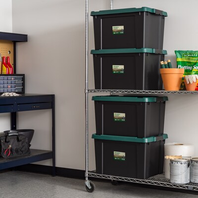 Remington Store-It-All 19 Gal. Storage Container with Latching Lid, Plastic, Black & Green, 4/Pack (296700)
