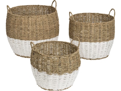 Honey-Can-Do Baskets with Handles, Nesting, Brown/White, 3/Set (STO-08399)