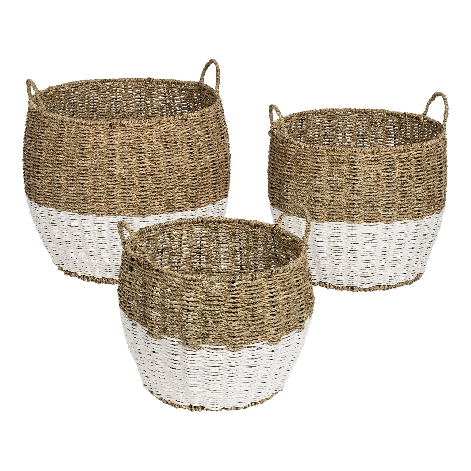 Honey-Can-Do Baskets with Handles, Nesting, Brown/White, 3/Set (STO-08399)