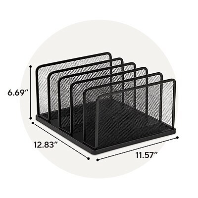TRU RED Wire Mesh File Organizer, 5-Compartment, Matte Black – Vertical Desktop Sorter for Files, Folders & Mail