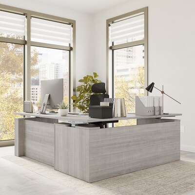 Bush Business Furniture Stratus 72"W Electric L-Shaped Adjustable Standing Desk, Platinum Gray (SUT014PG)