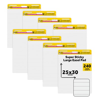 Post-it Super Sticky Wall Easel Pad, 25 x 30, Lined, 30 Sheets/Pad, 8 Pads/Pack (561WL-VAD-8PK)