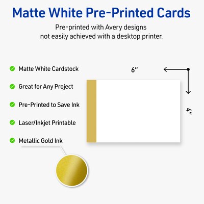 Avery Pre-Printed Gold-Dipped Edge Design Matte Blank Card, White, 20/Pack (S00-DJS)