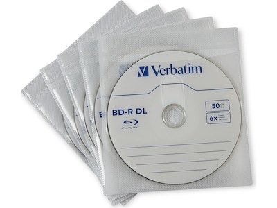 Verbatim Sleeves for CD/DVD/Blu-Ray, White, 50/Pack (71125)