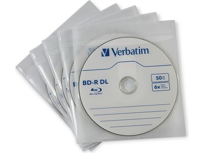 Verbatim Sleeves for CD/DVD/Blu-Ray, White, 50/Pack (71125)