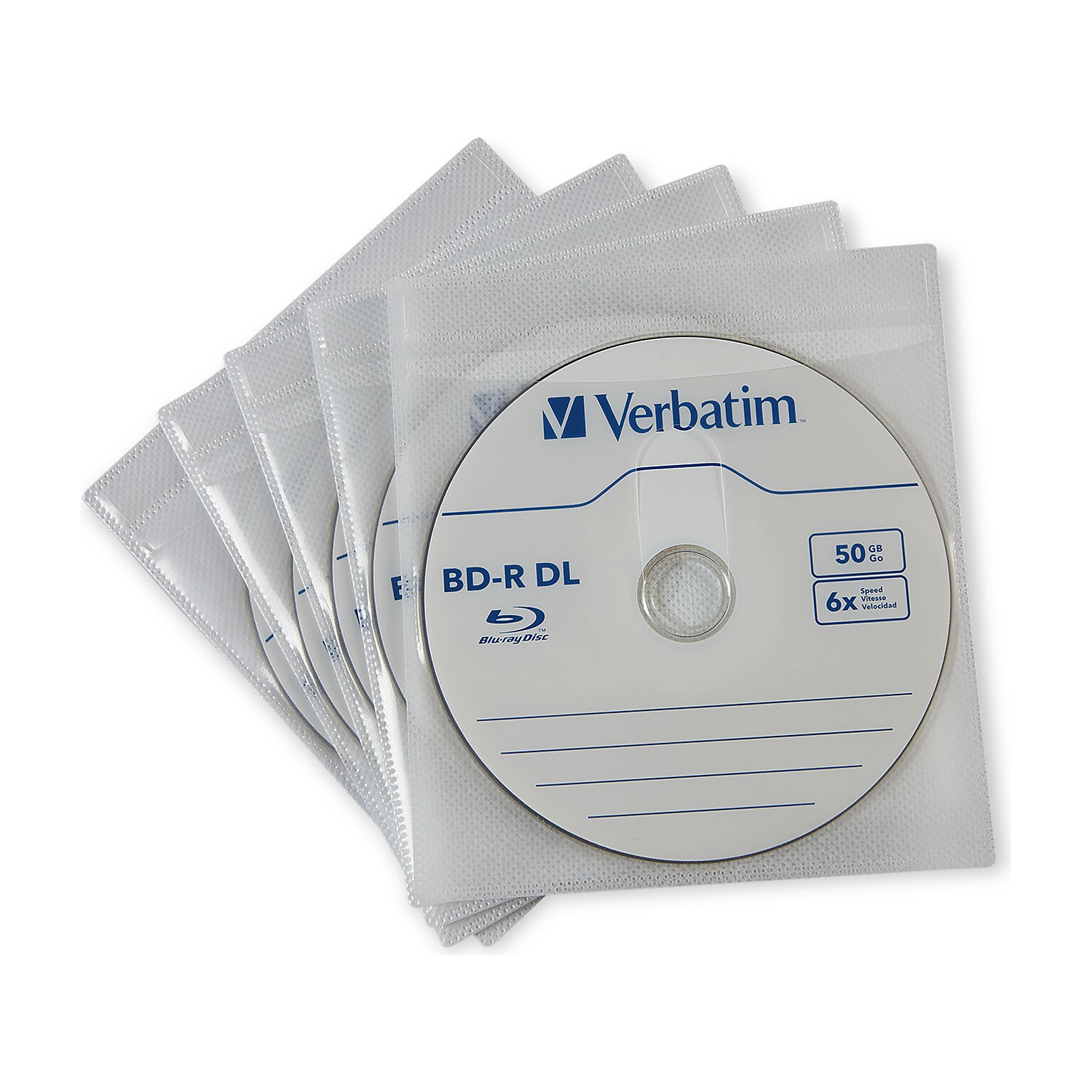 Verbatim Sleeves for CD/DVD/Blu-Ray, White, 50/Pack (71125)