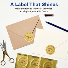 Avery Easy Peel Inkjet Embossed Foil Round Labels, 2 Diameter, Gold, 12 Labels/Sheet, 8 Sheets/Pack