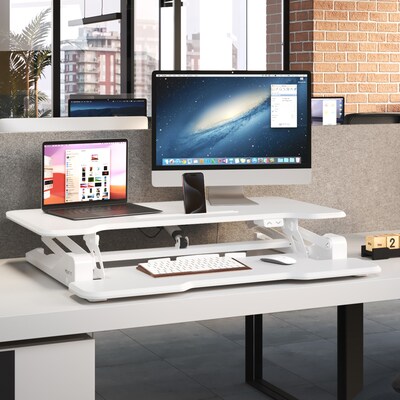Mount-It! 38"W Electric Rectangular Adjustable Standing Desk Converter, White (MI-8012)