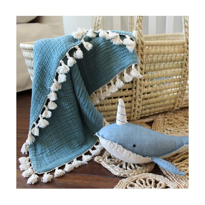 Baby Crane 6-Layer Muslin Blanket, Riverstone (BC-140BL-4)
