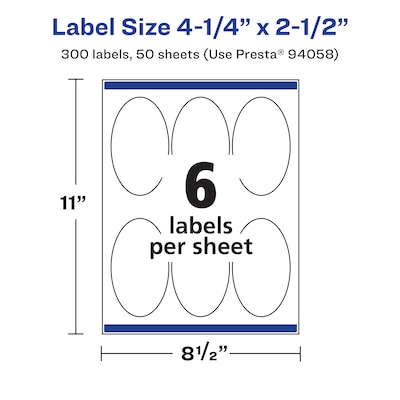 Avery Laser/Inkjet Oval  Waterproof Multipurpose Labels, 2.5"  Dia, White, 300/Box (94058)