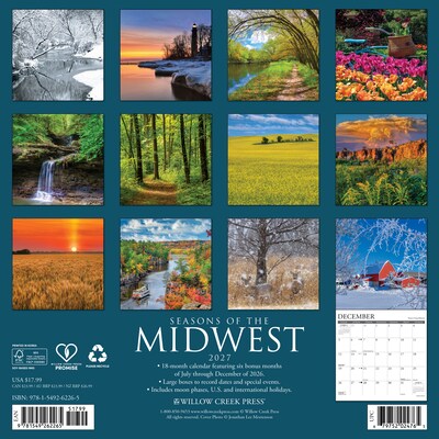 2027 Willow Creek Midwest 12 x 12 Monthly Wall Calendar, Assorted Colors (62265)