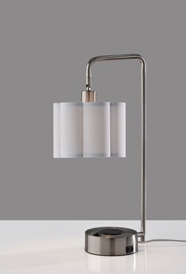 Adesso Dover Supercharger Incandescent Desk Lamp, 22.25"H, Brushed Steel/White (2616-22)