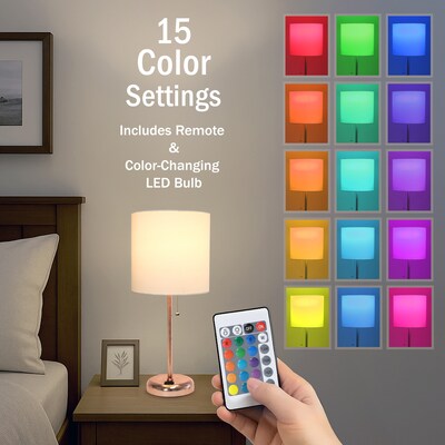 Simple Designs 19.5" LED Table Lamp, Rose Gold/White Shade (LT2024-RGD-CCLB)