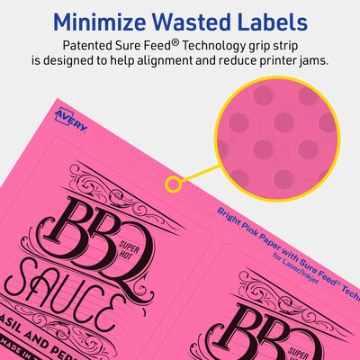 Avery Laser/Inkjet Rectangle Multipurpose Labels, 4.75" x 3.75", Bright Pink, 40/Pack (94254)