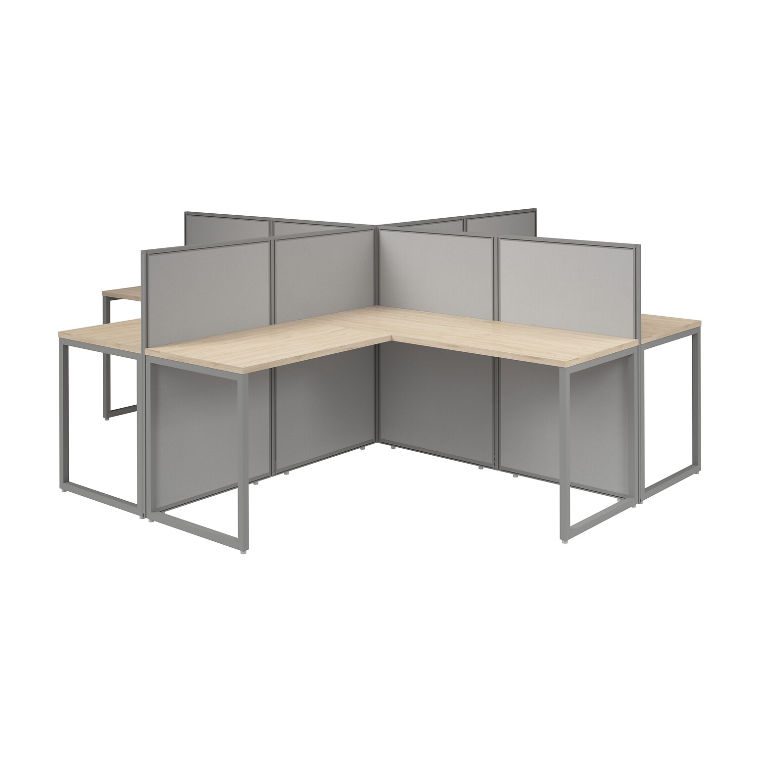 Bush Business Furniture Easy Office 45H x 119W 4 Person X-Shaped Cubicle Panel Workstation, Natural Elm (EOD760NE-03K)