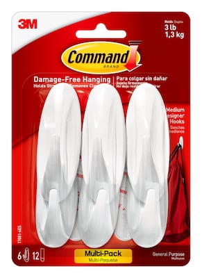 Command Medium Designer Hooks Value Pack, White, 6 Hooks (17081-6ES)