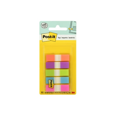 Post-it® Flags, 0.5 Wide, Assorted Bright Colors, 100 Flags/Pack (683-5CB2)