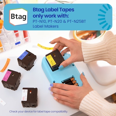 Brother Genuine P-touch Btag White on Purple/Black on Light Blue/White on Pink Label Tape, 1/2 x 13.1 (12mm x 4m) (BTAG3M02)