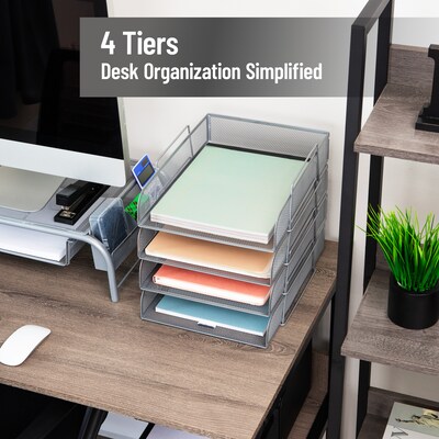 Mind Reader Metal Front Loading Stackable Letter Tray, Letter/Legal Size, Silver (BSTACK4-SIL)