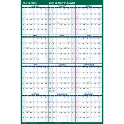 2026 AT-A-GLANCE 32 x 48 Yearly Dry Erase Wall Calendar, Reversible, White/Green (PM310-28-26)