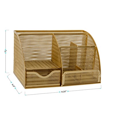 Martha Stewart Ryder 7-Compartment Mesh Metal Desktop Organizer, Gold (HHOHD05GLD)