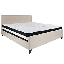 Flash Furniture Tribeca Tufted Upholstered Platform Bed in Beige Fabric with Pocket Spring Mattress,