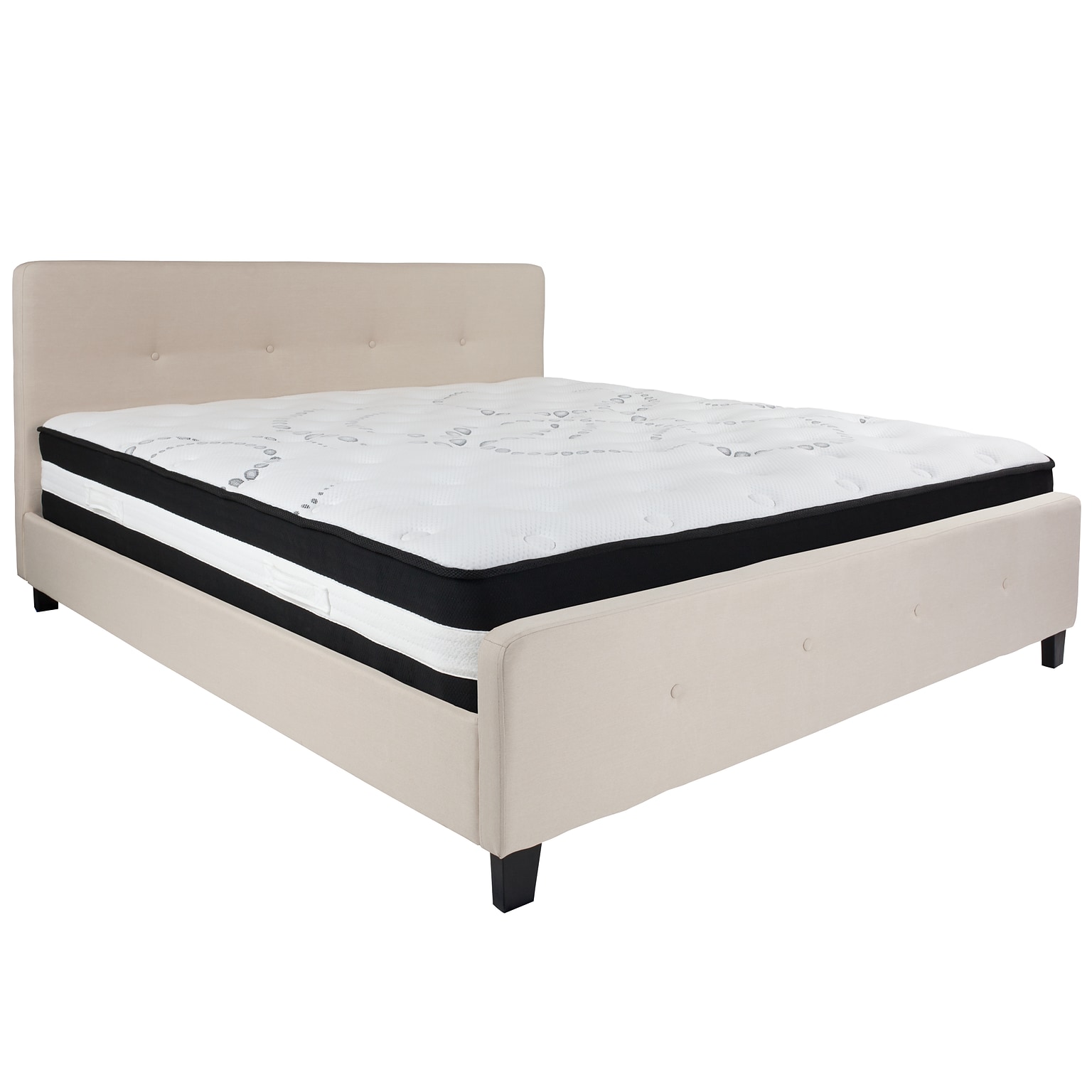 Flash Furniture Tribeca Tufted Upholstered Platform Bed in Beige Fabric with Pocket Spring Mattress, King (HGBM20)