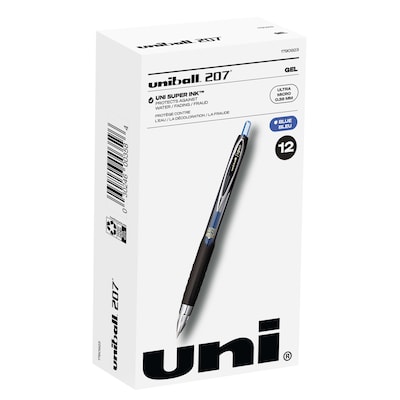 uniball 207 Retractable Gel Pens, Ultra Micro Point, 0.38mm, Blue Ink, 12/Pack (1790923)