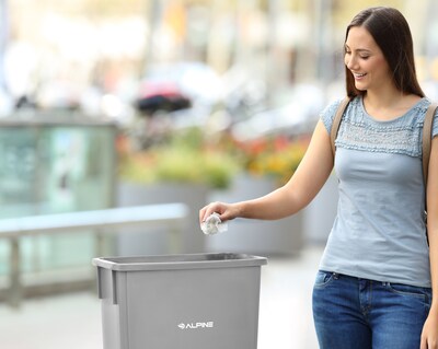 Alpine Industries Polypropylene Trash Can and Dolly, 23 Gallon, Gray (ALP477-GRY-PKD)